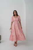 Pembe Süs Düğmeli Balon Kollu Elbise thumbnail 1