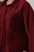 Boncuk Nakış Detaylı Uzun Gömlek - Bordo thumbnail 4
