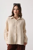 Müslin Uzun Kol Gömlek - Bej thumbnail 1