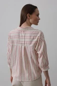 Çizgili Kısa Gömlek - Bej Pembe thumbnail 4