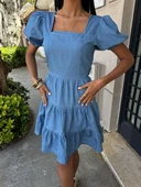 Kare Yakalı Ve Gipe Detaylı Tensel Elbise 2883 thumbnail 8