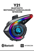 Y21 Bluetooth Motosiklet Kask Kulaklığı  Renkli LED Işıklı, İnterkom Destekli, Yüksek Ses Kalites - 1