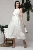 Ekru Halter Yakalı Kuşaklı Elbise thumbnail 3