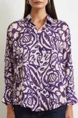Çiçek Desenli Saten Gömlek Mor thumbnail 4