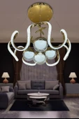 Arya Fanus 4 Toplu Simli Slikonlu Yüksek (Işık) Modern Salon Led Avizesi - 4