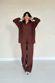 Kahverengi Alice Gömlek Ve Bol Kesim Pantolon Takım - 1