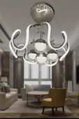Arya Fanus 4 Toplu Simli Slikonlu Yüksek (Işık) Modern Salon Led Avizesi - 9