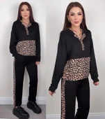 Kadın Uzun Kollu Leopar Detay Sweat Ve Yanı Leopar şerit Detay Pantolon Ikili Takım thumbnail 10
