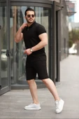 Erkek Yakalı Fermuarlı T-shirt şort Ikili Takım thumbnail 2