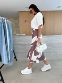 Kadın Kısa Kollu Bisiklet Yaka Viskon Bluz Ve Desenli Süprem Etek Ikili Takım thumbnail 6