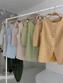 Uzun Yelek Mini Etek Flamlı Keten Takım 10148 thumbnail 12