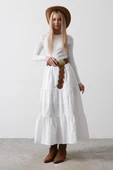 Pamuklu Beli Lastikli Etek - Beyaz thumbnail 3