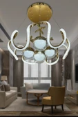 Arya Fanus 4 Toplu Simli Slikonlu Yüksek (Işık) Modern Salon Led Avizesi - 1