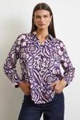 Çiçek Desenli Saten Gömlek Mor thumbnail 1