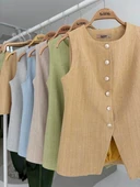 Uzun Yelek Mini Etek Flamlı Keten Takım 10148 thumbnail 11