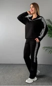 Kadın Fermuar Ve Ekose Detay Sweatshirt Ve Pantolon üç Iplik Kumaş Ikili Takım thumbnail 2