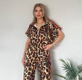 Kadın Dalgıç Kumaş Dijital Leopar Baskılı şerit Detaylı Takım thumbnail 3