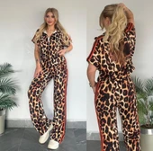 Kadın Dalgıç Kumaş Dijital Leopar Baskılı şerit Detaylı Takım thumbnail 1