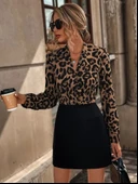 Kadın Uzun Kollu Kruvaze Yaka Krep Mini Boy Elbise thumbnail 1