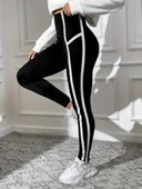 Kadın Yan çift şerit Detaylı Toparlayıcı Egzersiz Dalgıç Tayt thumbnail 2