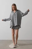 Geniş Manşet Detaylı Gömlek - Gri thumbnail 2
