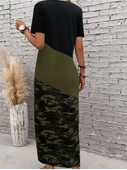 Kadın Kısa Kollu Bisiklet Yaka çok Renkli Maksi Viskon Elbise - 4