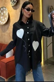 Kalp Nakışlı Ve Düğme Detaylı Oversize Gömlek 3430 thumbnail 7