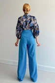 Beli Lastikli Saten Gömlek - Mavi thumbnail 4