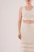 Örme Detaylı Etek Ve Bluz Krem Takım thumbnail 4
