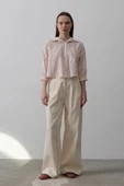 Çift Pileli Palazzo Pantolon - Natür thumbnail 2