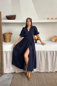 Lacivert Müslin Uzun Elbise thumbnail 1