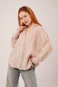 Kol Düğmeli Çizgili Bej Gömlek thumbnail 1