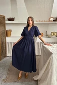Lacivert Müslin Uzun Elbise thumbnail 3