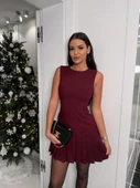 Kadın Yılbaşı özel Bisiklet Yaka Kolsuz Eteği Pileli Mini Elbise - 1