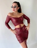 Kadın Büzgülü Deri Etek Takım Fırsat Ürün thumbnail 3