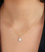 925 Ayar Gümüş Baget Taşlı Altın Kaplama Kadın Kolye thumbnail 2