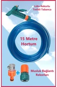 sayım plastik 15 Metre Hortumlu Bahçe Ve Balkon Yıkama Seti + Ayarlı Tabanca + Musluk Bağlantıları - 1