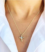 925 Ayar Gümüş Tektaş Haç Kadın Kolye Altın Kaplama thumbnail 2