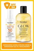 Dermaderm Altın Tozu Etkili Işıltılı Nemlendirici Losyon 250 ml. ve SPF 50+ Yüz ve Vücut Güneş Kremi 100 gr. - 1