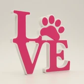 LOVE Pati Temalı Dekoratif Obje 15x15cm Kedi Köpek Severlere Özel Hediyelik Masa Üstü Süs - 1