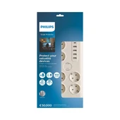 PHILIPS 6-lı SPN7060WA/62 900 Joules Akım Koruma Prizi Beyaz 4-USB/1-TYPEC - 2