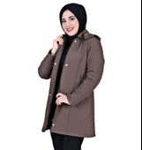 Kapüşonlu Kapitone Tesettür Mont  Kahverengi - 2