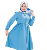 Fermuarlı Mevsimlik Tesettür Kap İndigo - 1