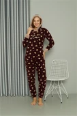 Moda Çizgi Welsoft Polar Kadın Kapşonlu Pijama Takımı 8513 - 1