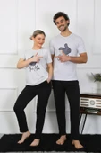 Moda Çizgi Kadın Pamuk Penye Sevgili Kombini Pijama Takımı Gri 50126 Tek Takım Fiyatıdır - 3