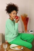 Moda Çizgi Kadın Uzun Kol 3 İplik Penye Pijama Takım 4191 thumbnail 3