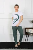 Moda Çizgi Kadın Pamuk Penye Sevgili Kombini Pijama Takımı Beyaz 50127 Tek Takım Fiyatıdır thumbnail 2