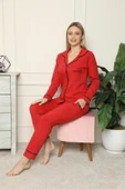 Moda Çizgi Kadın %100 Pamuk Penye Önden Düğmeli Uzun Kol Pijama Takım 2714 - 7