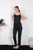Moda Çizgi Kadın İp Askılı Siyah Pijama Takım 4138 - 3