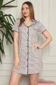 Moda Çizgi Kadın Pamuklu Önden Düğmeli Gecelik 1003 - 1